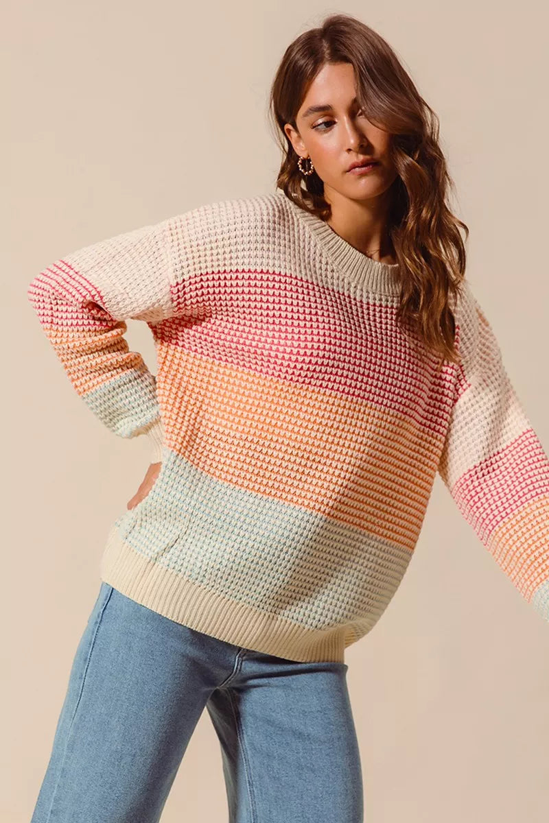 SO ME SO ME Multi Color Block Long Sleeve Sweater