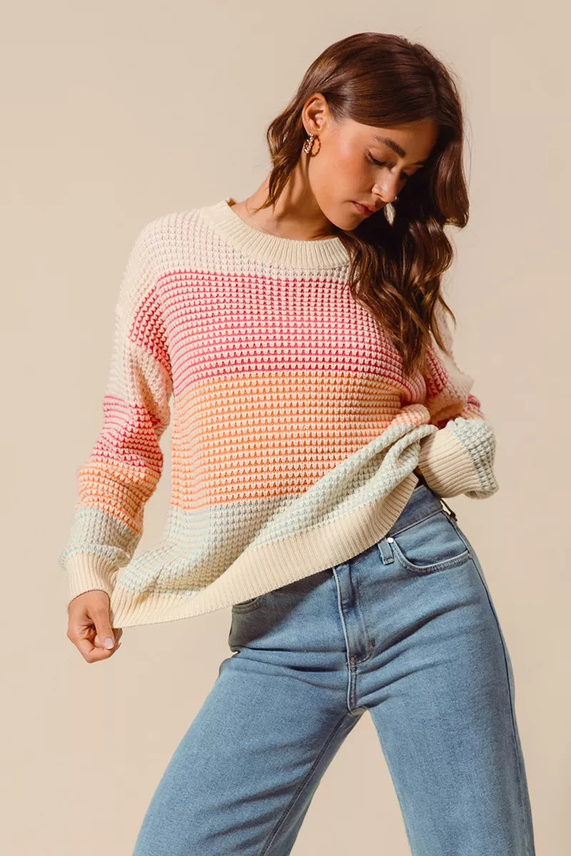 SO ME SO ME Multi Color Block Long Sleeve Sweater