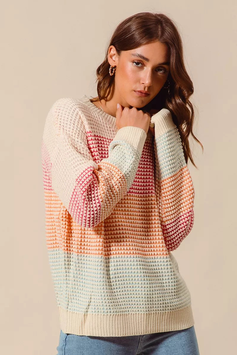 SO ME SO ME Multi Color Block Long Sleeve Sweater