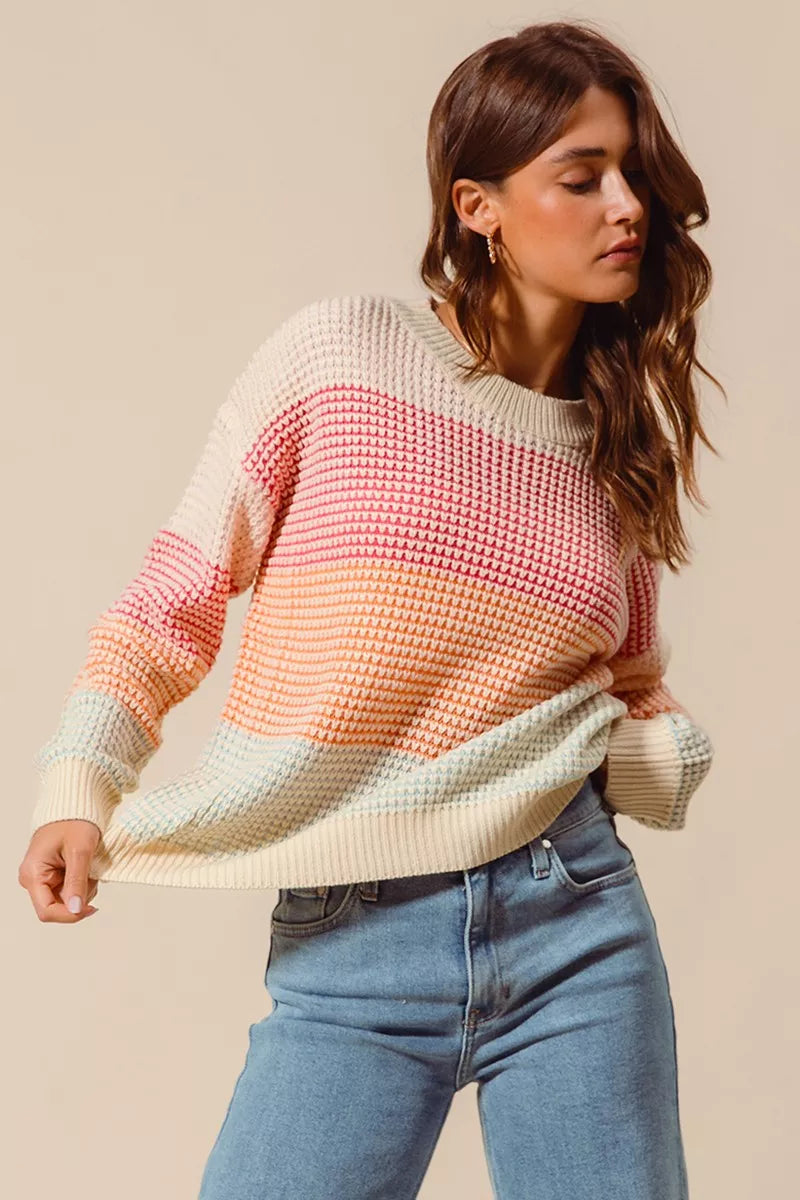 SO ME SO ME Multi Color Block Long Sleeve Sweater