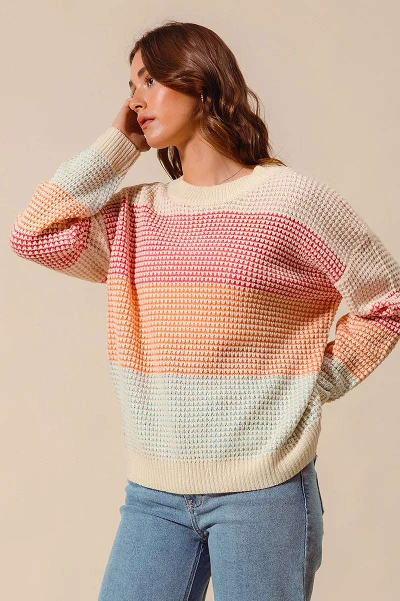 SO ME SO ME Multi Color Block Long Sleeve Sweater
