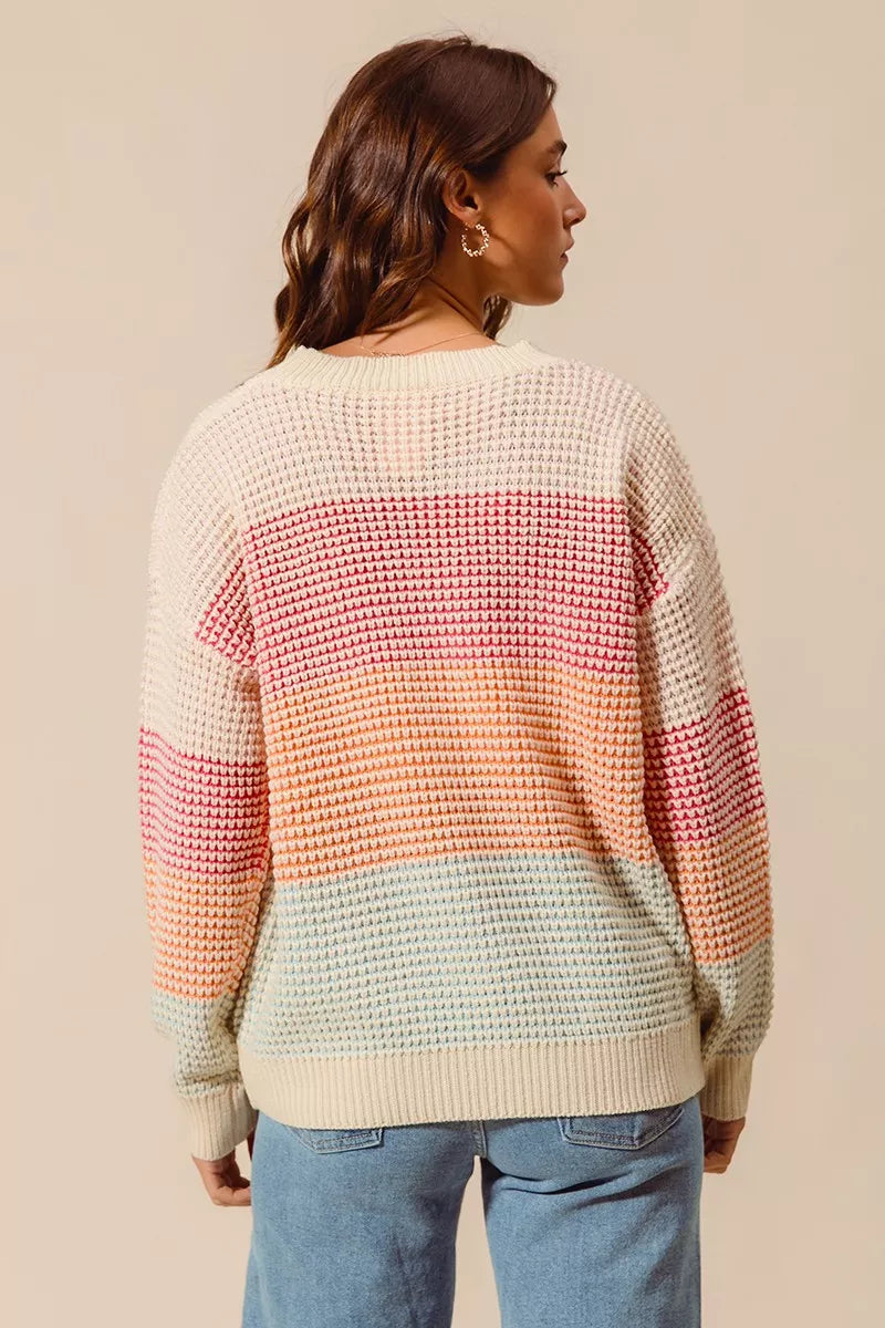 SO ME SO ME Multi Color Block Long Sleeve Sweater