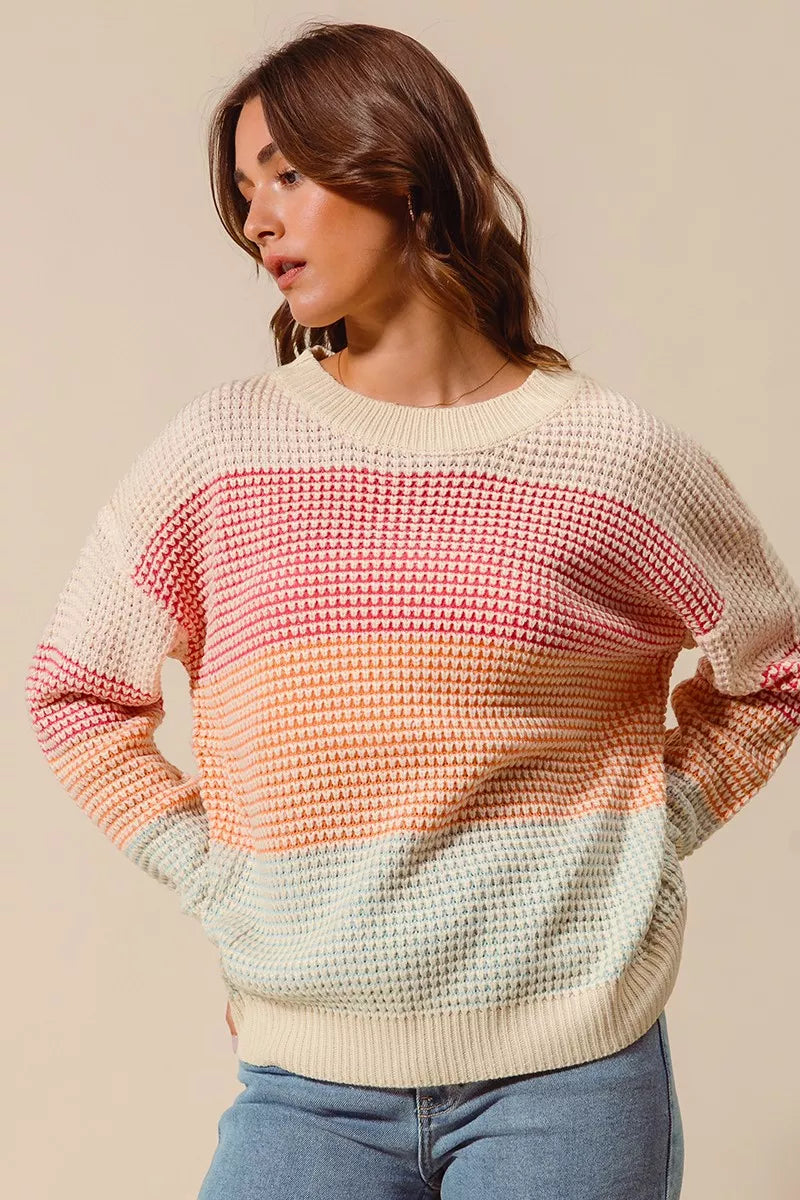 SO ME SO ME Multi Color Block Long Sleeve Sweater
