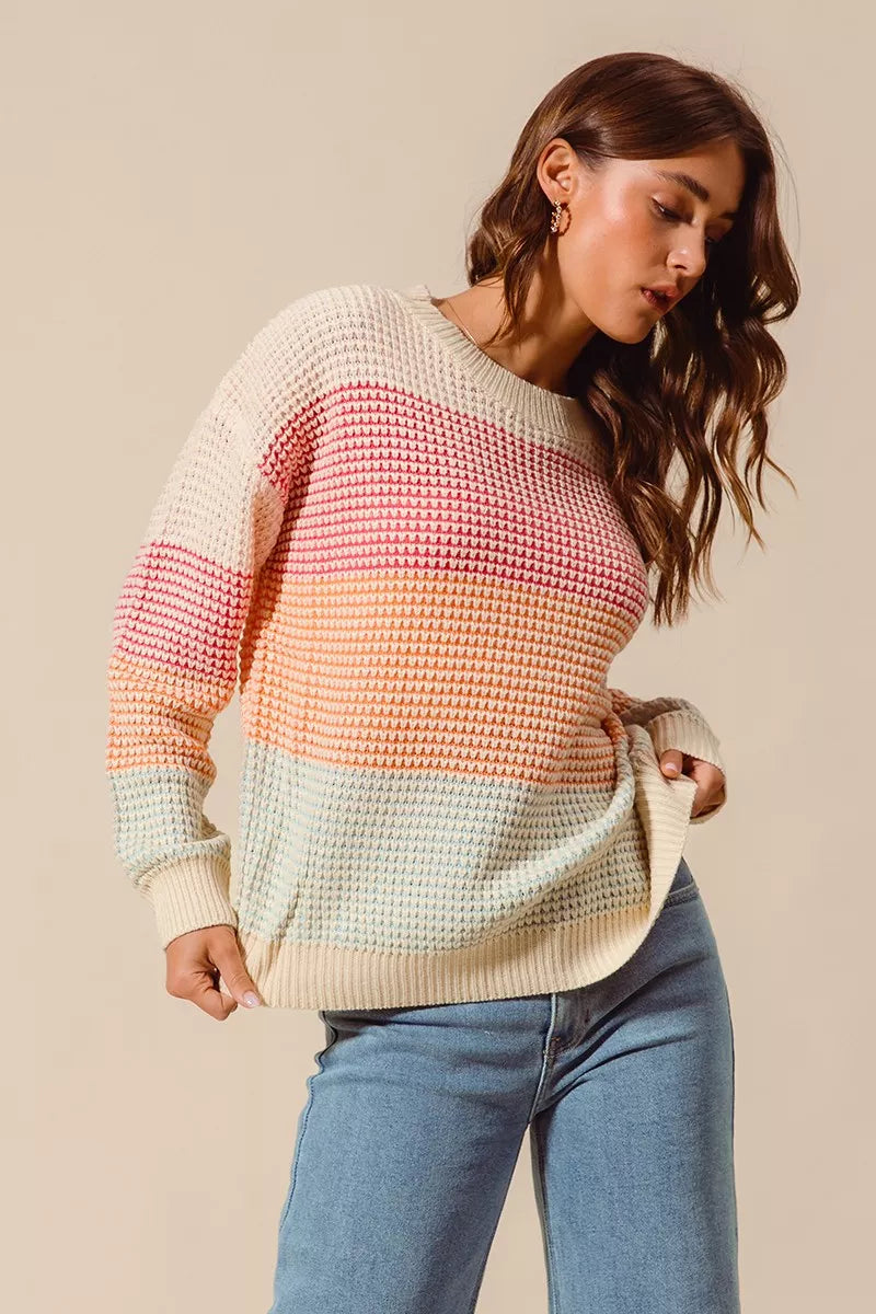 SO ME SO ME Multi Color Block Long Sleeve Sweater