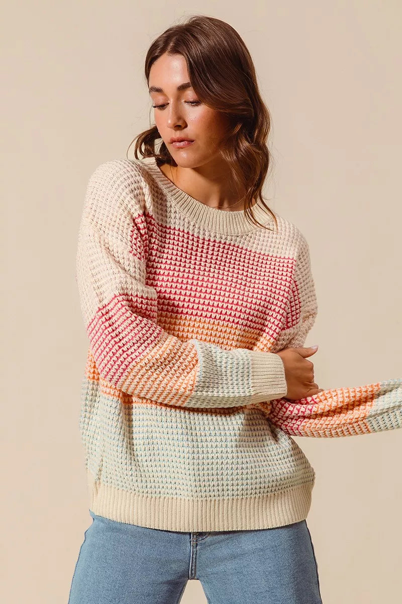 SO ME SO ME Multi Color Block Long Sleeve Sweater