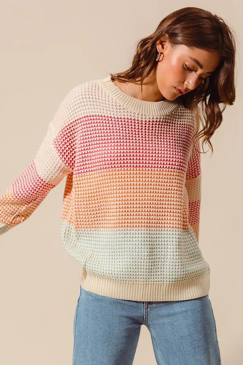 SO ME SO ME Multi Color Block Long Sleeve Sweater