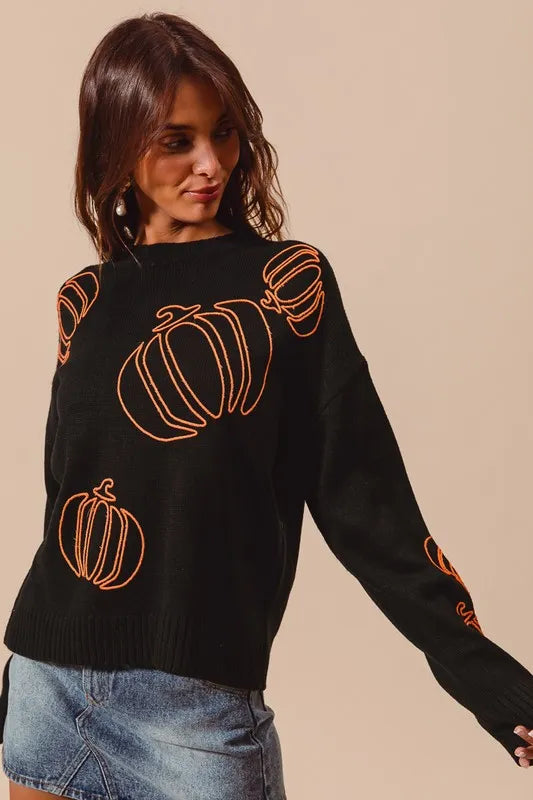 SO ME SO ME Pumpkin Embroidered Halloween Thanksgiving Sweater