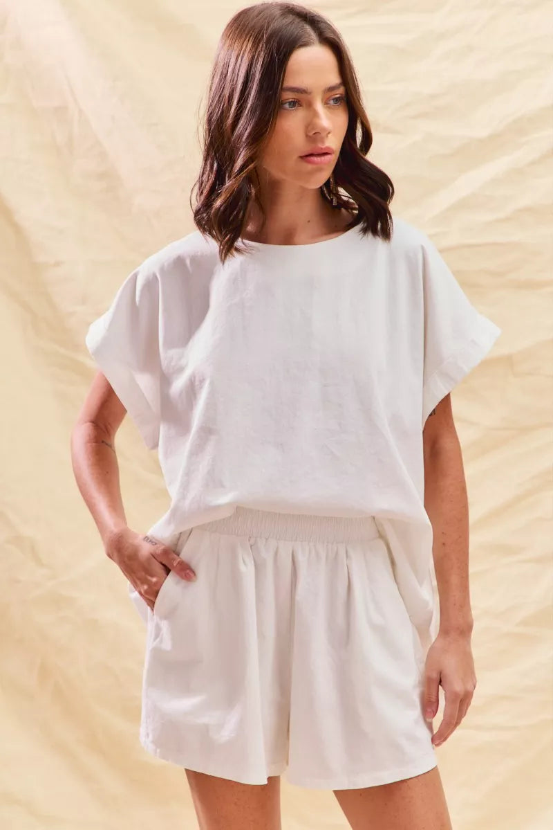 SO ME SO ME Round Neck Short Sleeve Top and Shorts Set