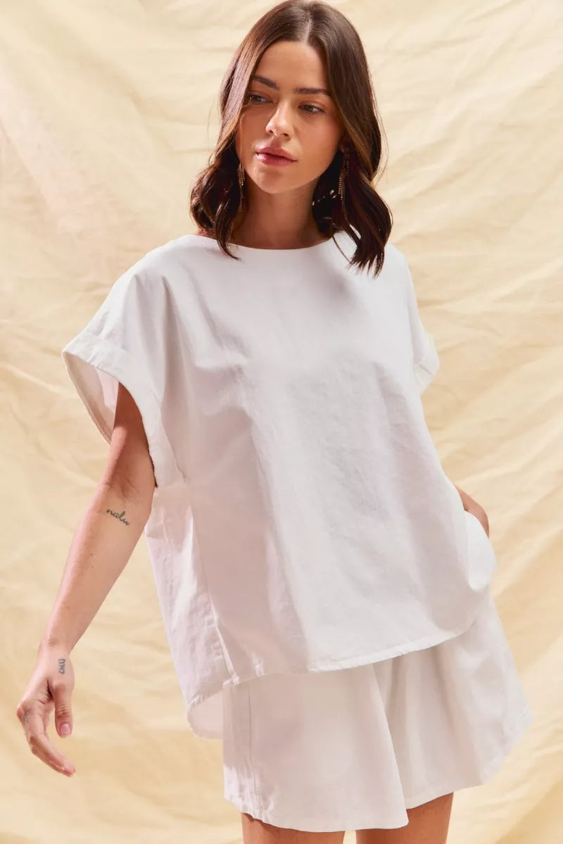 SO ME SO ME Round Neck Short Sleeve Top and Shorts Set