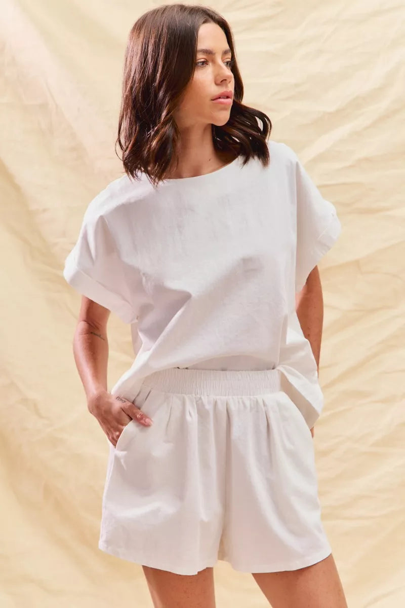 SO ME SO ME Round Neck Short Sleeve Top and Shorts Set