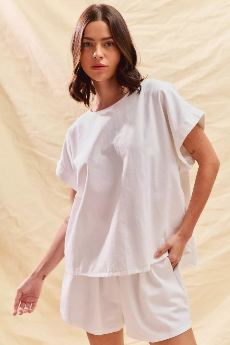 SO ME SO ME Round Neck Short Sleeve Top and Shorts Set