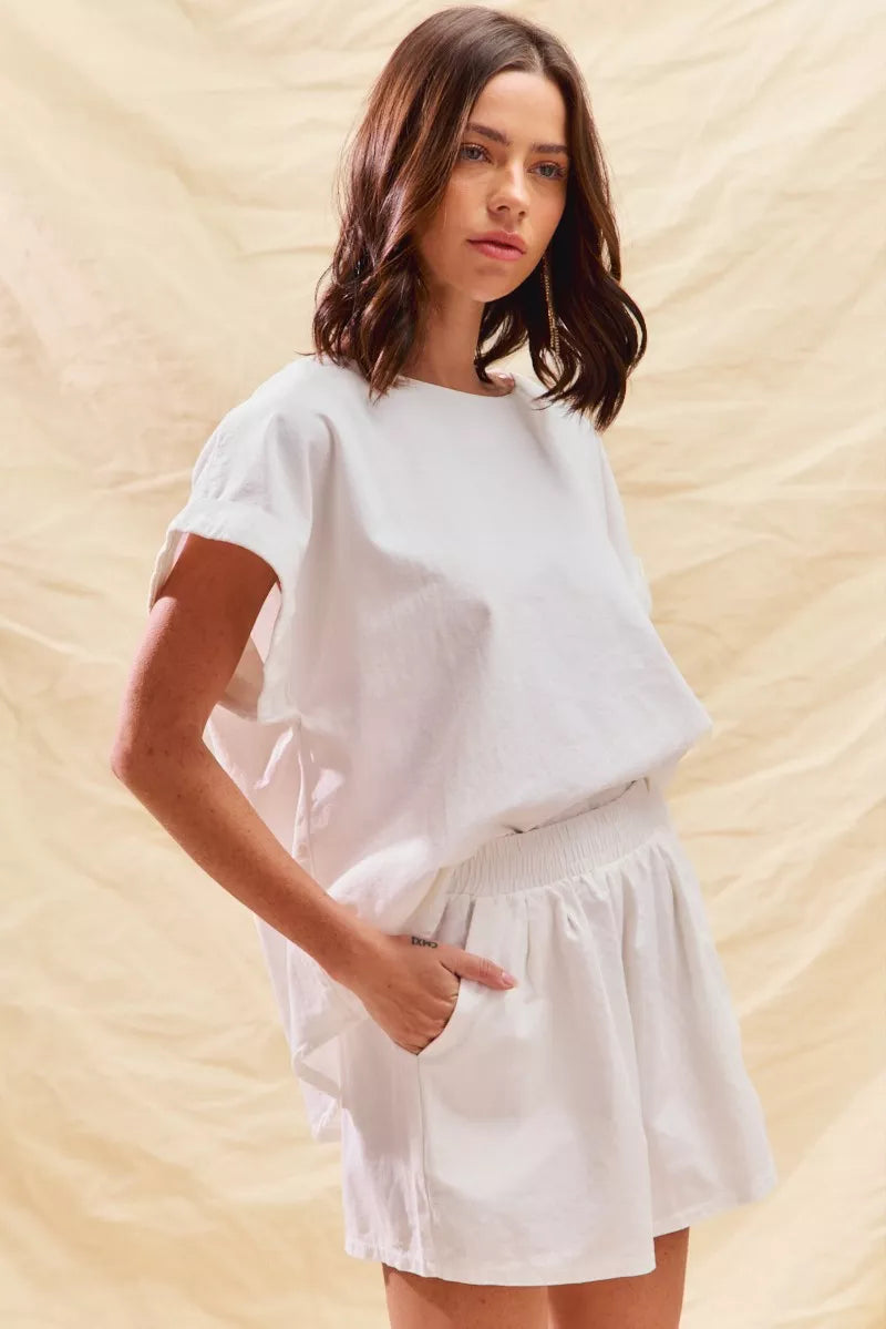 SO ME SO ME Round Neck Short Sleeve Top and Shorts Set