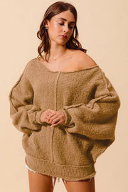 SO ME TAUPE / S SO ME Loose Fit Exposed Seam Slouchy Boucle Sweater