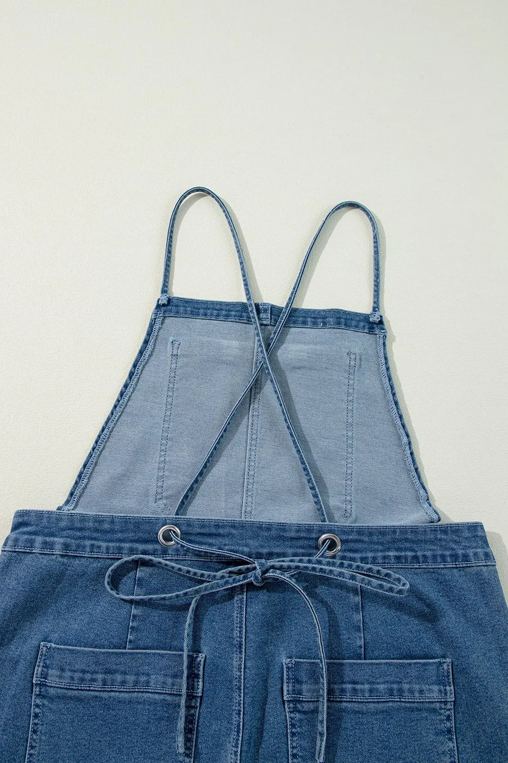 SYNZ Adjustable Tie Straps Wide Leg Denim Overalls
