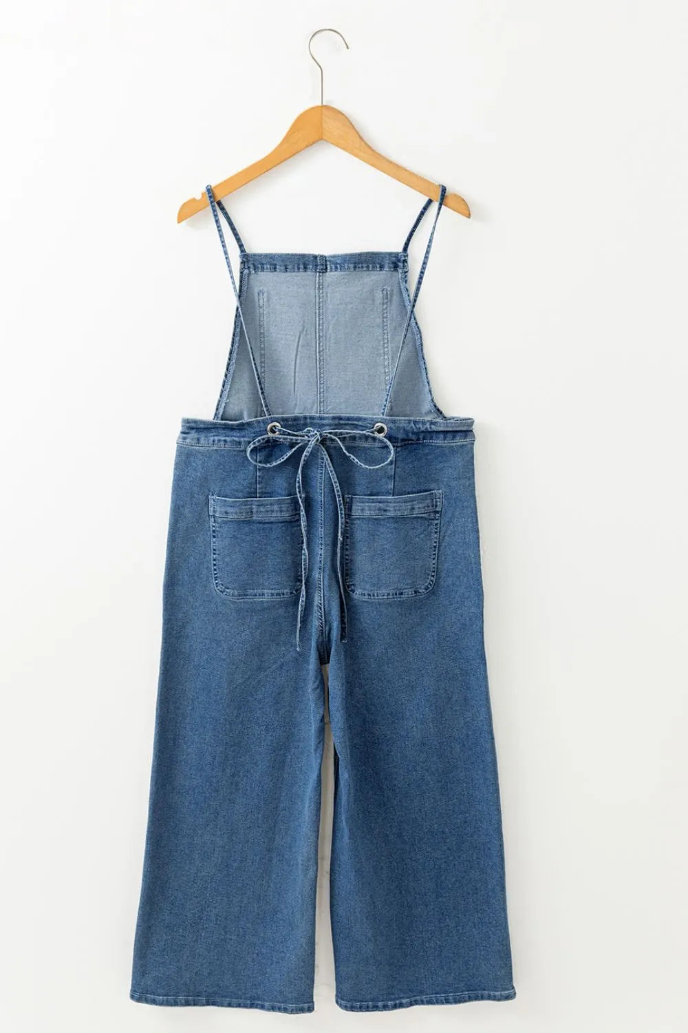SYNZ Adjustable Tie Straps Wide Leg Denim Overalls