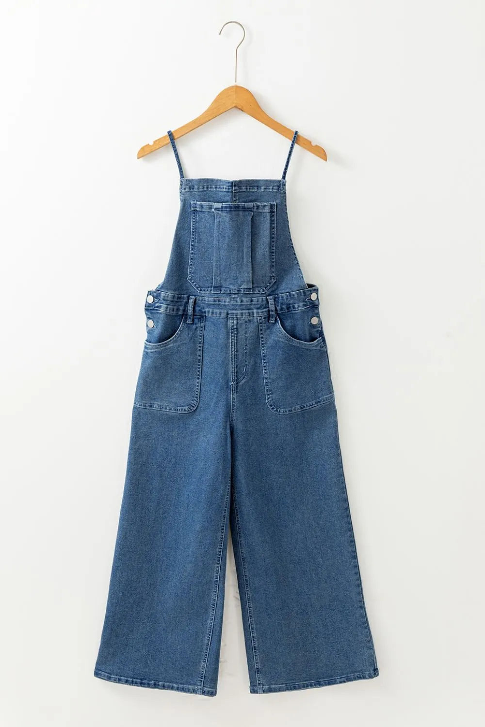 SYNZ Adjustable Tie Straps Wide Leg Denim Overalls