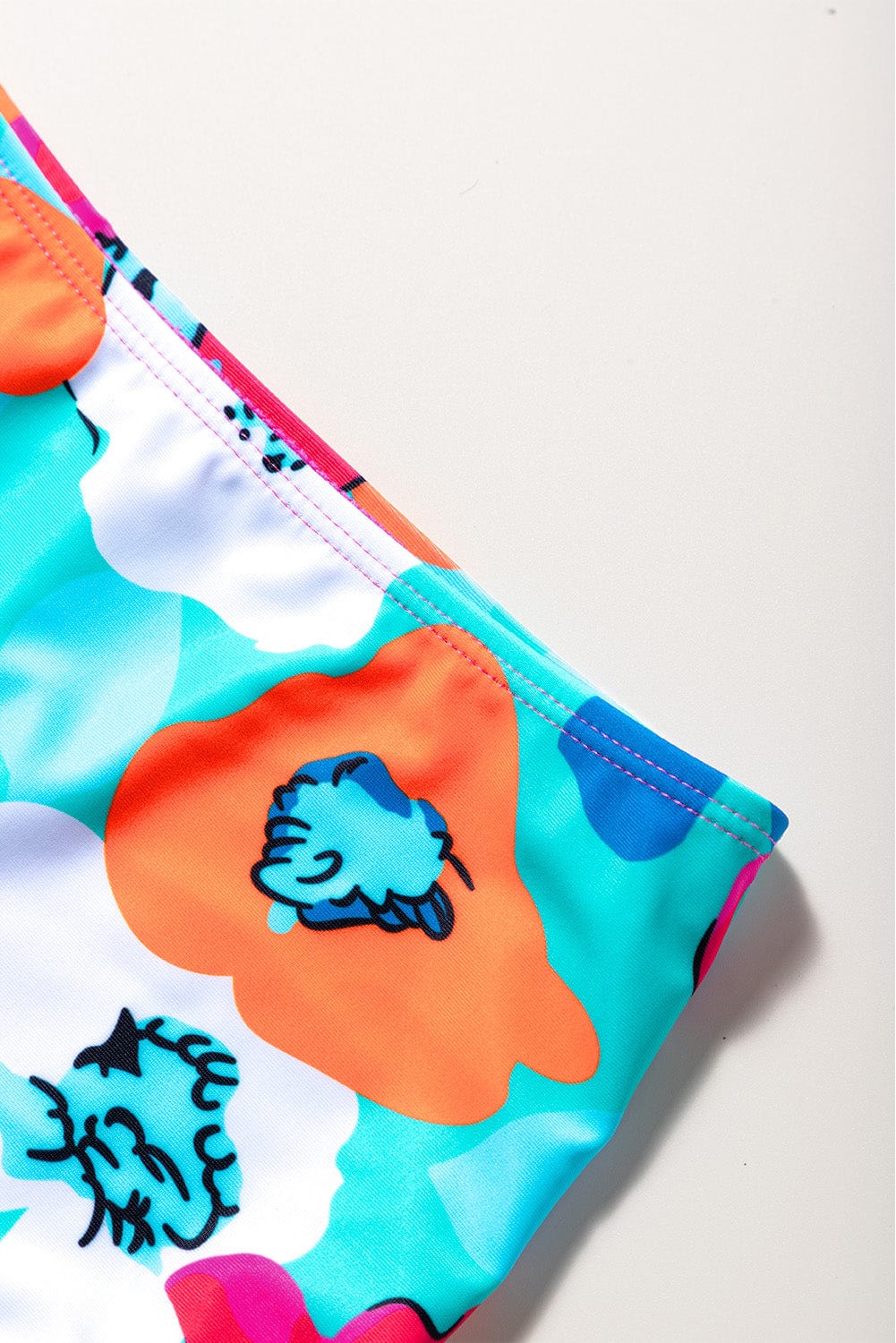 SYNZ Bikinis & Tankinis Cropped Swim Top and Floral Bottoms Set - Removable Padding