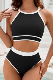 SYNZ Black / S Crisscross Contrast Trim Bikini Set