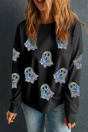 SYNZ Black / S Ghost Round Neck Long Sleeve Sweatshirt
