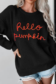 SYNZ Black / S HELLO PUMPKIN Round Neck Long Sleeve Sweater