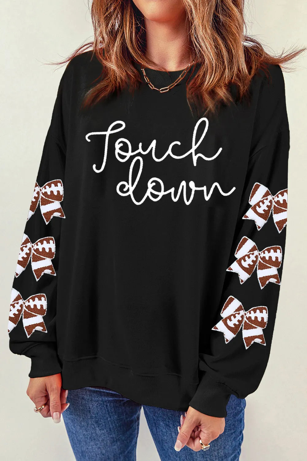 SYNZ Black / S Letter Graphic Bow Long Sleeve Sweatshirt