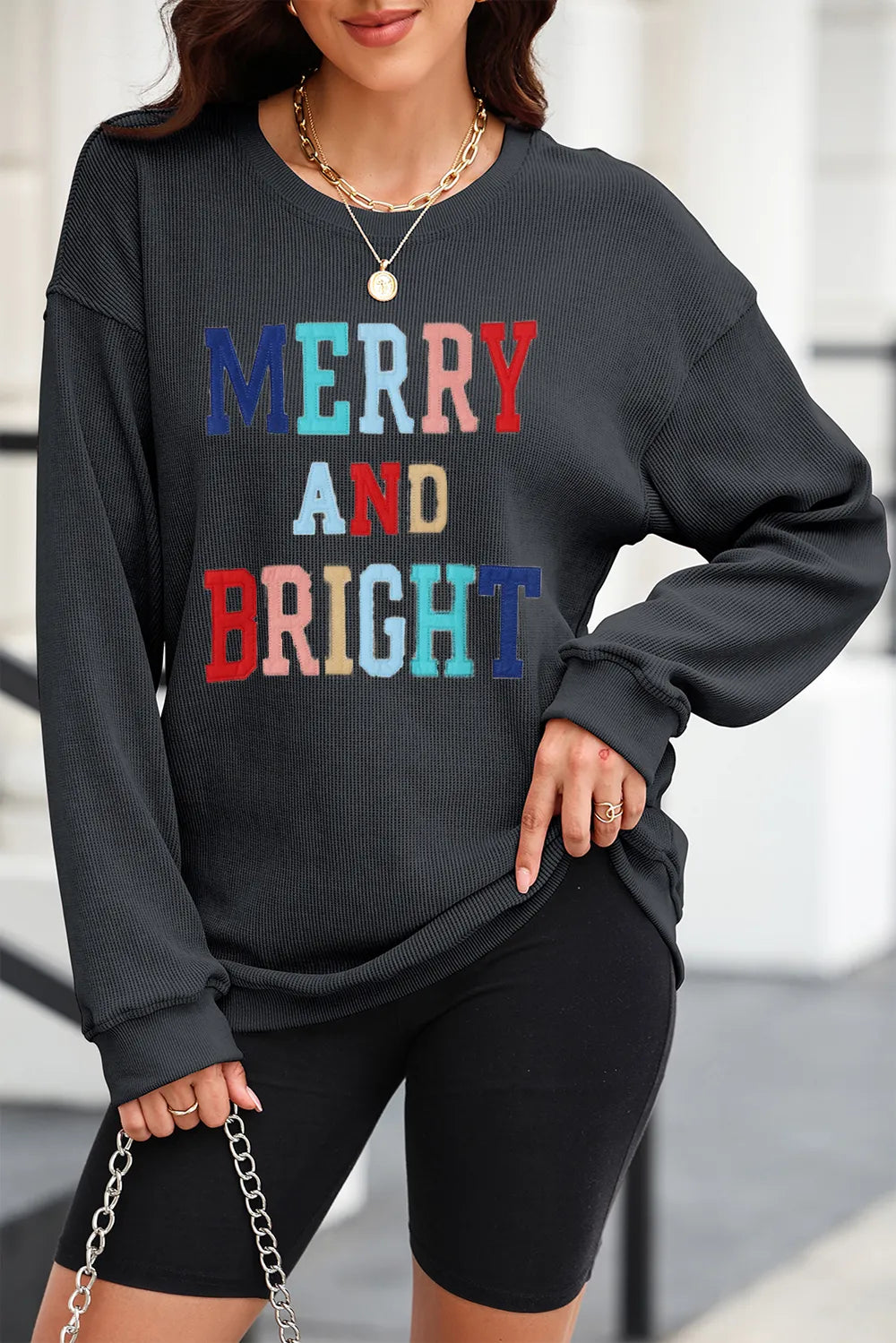 SYNZ Black / S MERRY AND BRIGHT Graphic Sweatshirt