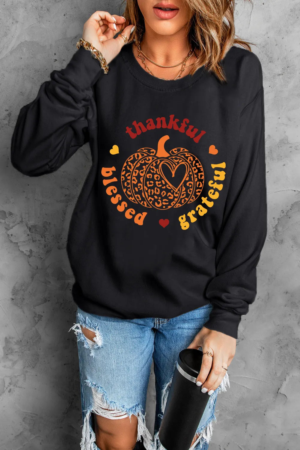 SYNZ Black / S Pumpkin Graphic Long Sleeve Sweatshirt