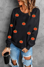 SYNZ Black / S Pumpkin Round Neck Long Sleeve Sweatshirt
