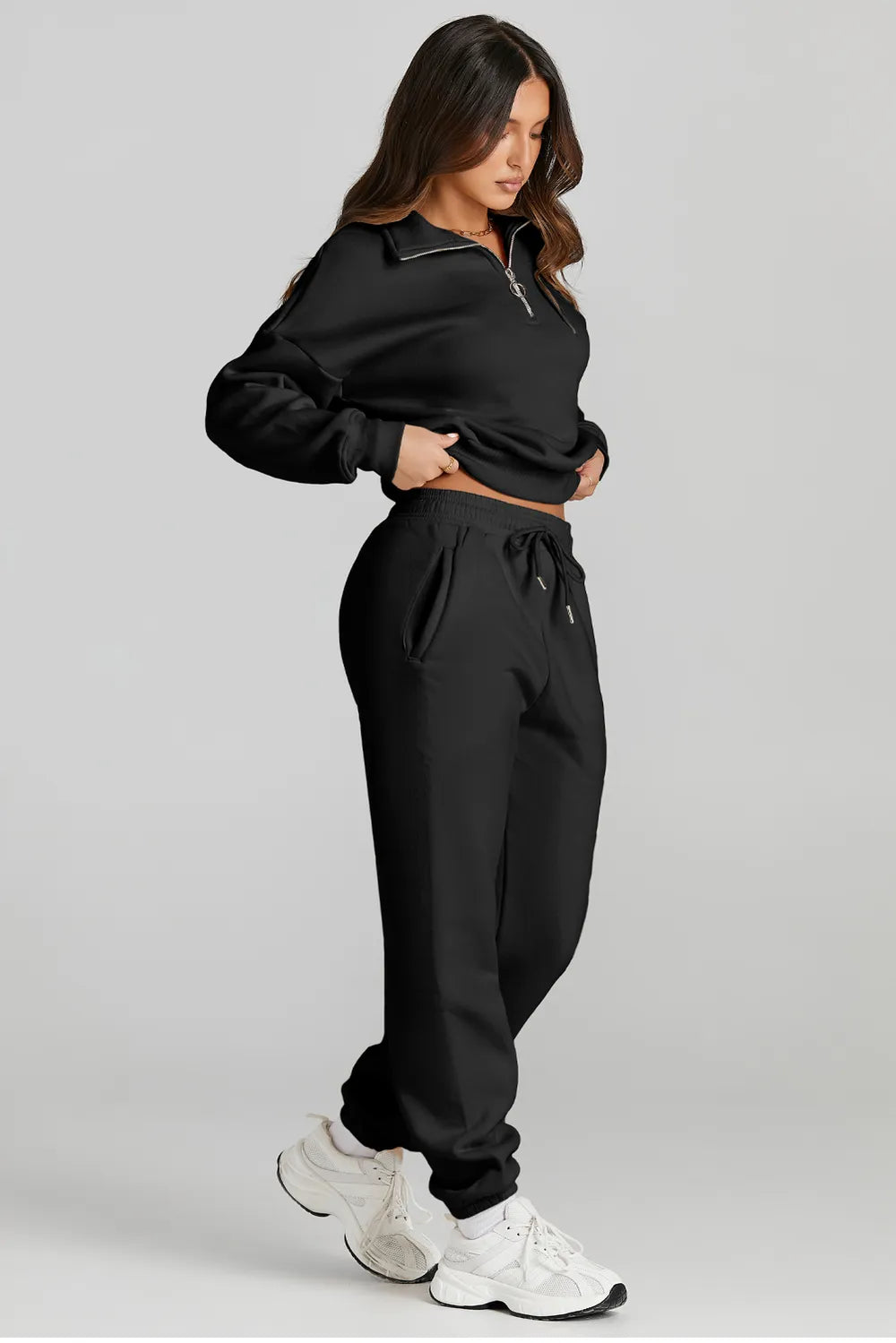 SYNZ Black / S Quarter Zip Top and Drawstring Pants Active Set