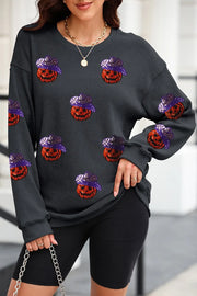SYNZ Black / S Sequin Pumpkin Long Sleeve Sweatshirt