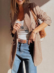 SYNZ Blazers Camel / S Houndstooth Lapel Collar Blazer