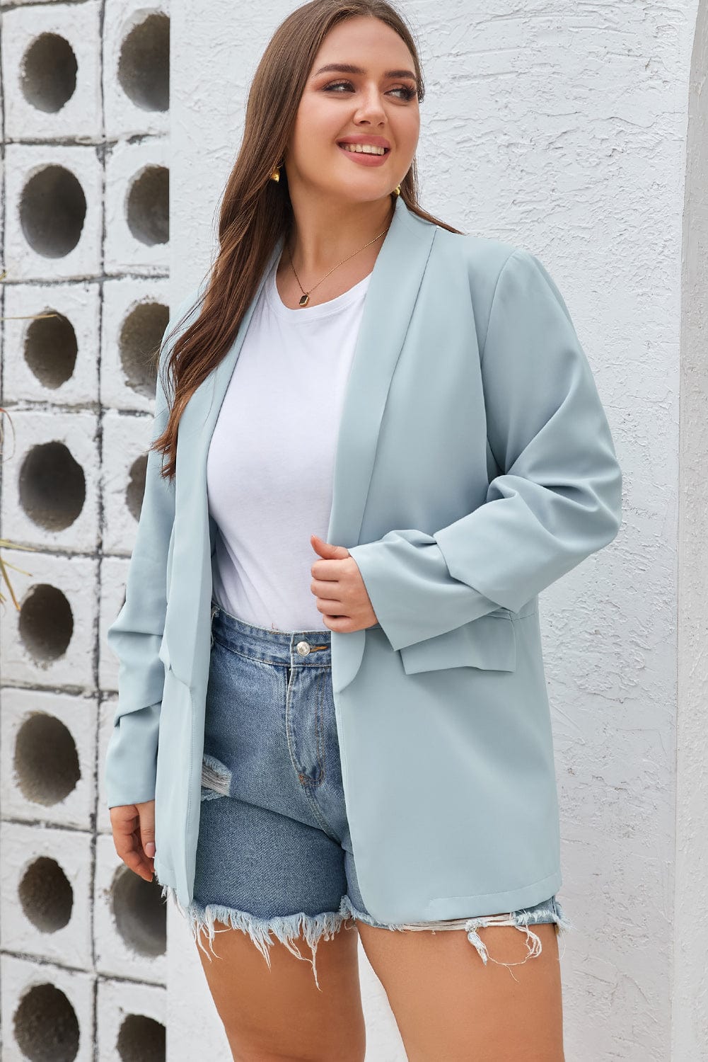 SYNZ Blazers Plus Size Shawl Collar Long Sleeve Blazer