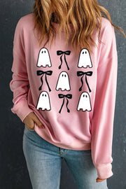 SYNZ Blush Pink / S Ghost & Bow Round Neck Long Sleeve Sweatshirt