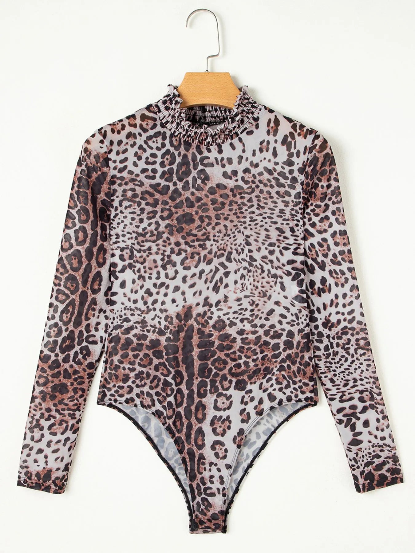 SYNZ Bodysuits Leopard Print Long Sleeve Mock Neck Bodysuit