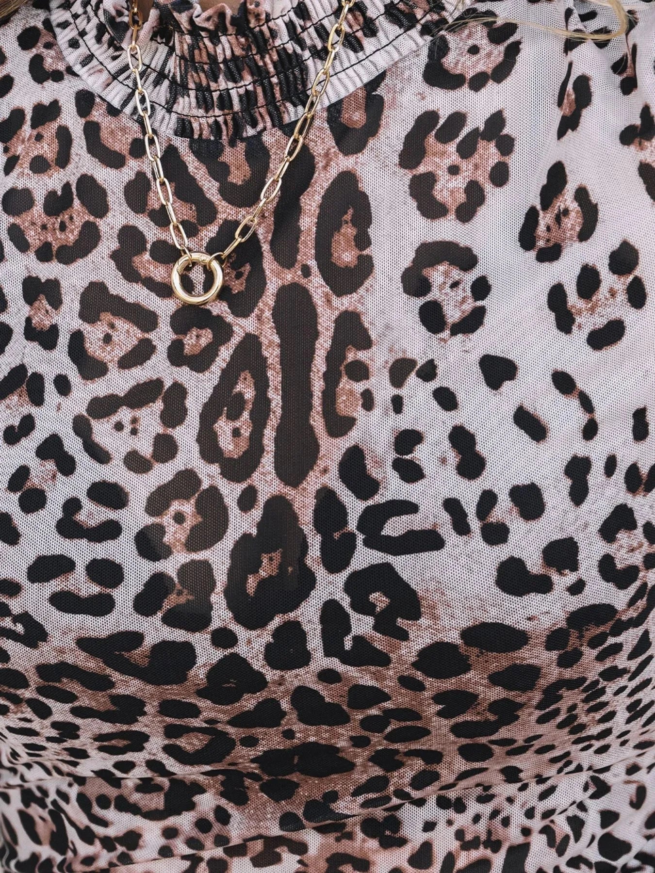 SYNZ Bodysuits Leopard Print Long Sleeve Mock Neck Bodysuit