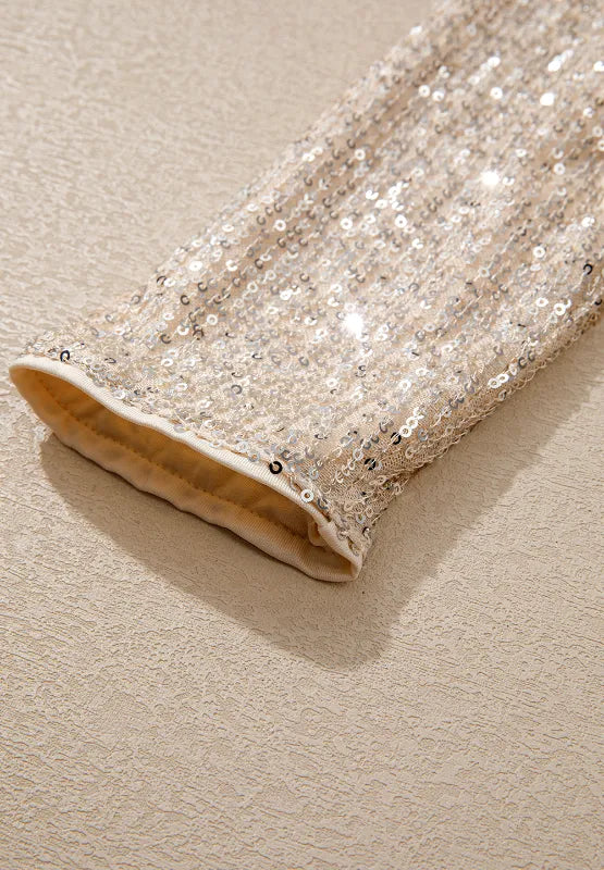 SYNZ Bodysuits Sequin Surplice Long Sleeve Bodysuit