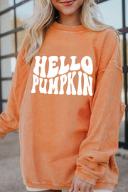 SYNZ Caramel / S Round Neck Dropped Shoulder HELLO PUMPKIN Graphic Sweatshirt