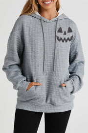 SYNZ Charcoal / S Pumpkin Face Graphic Drawstring Hoodie with Pocket