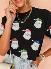 SYNZ Christmas Santa Sequin Short Sleeve T Shirt