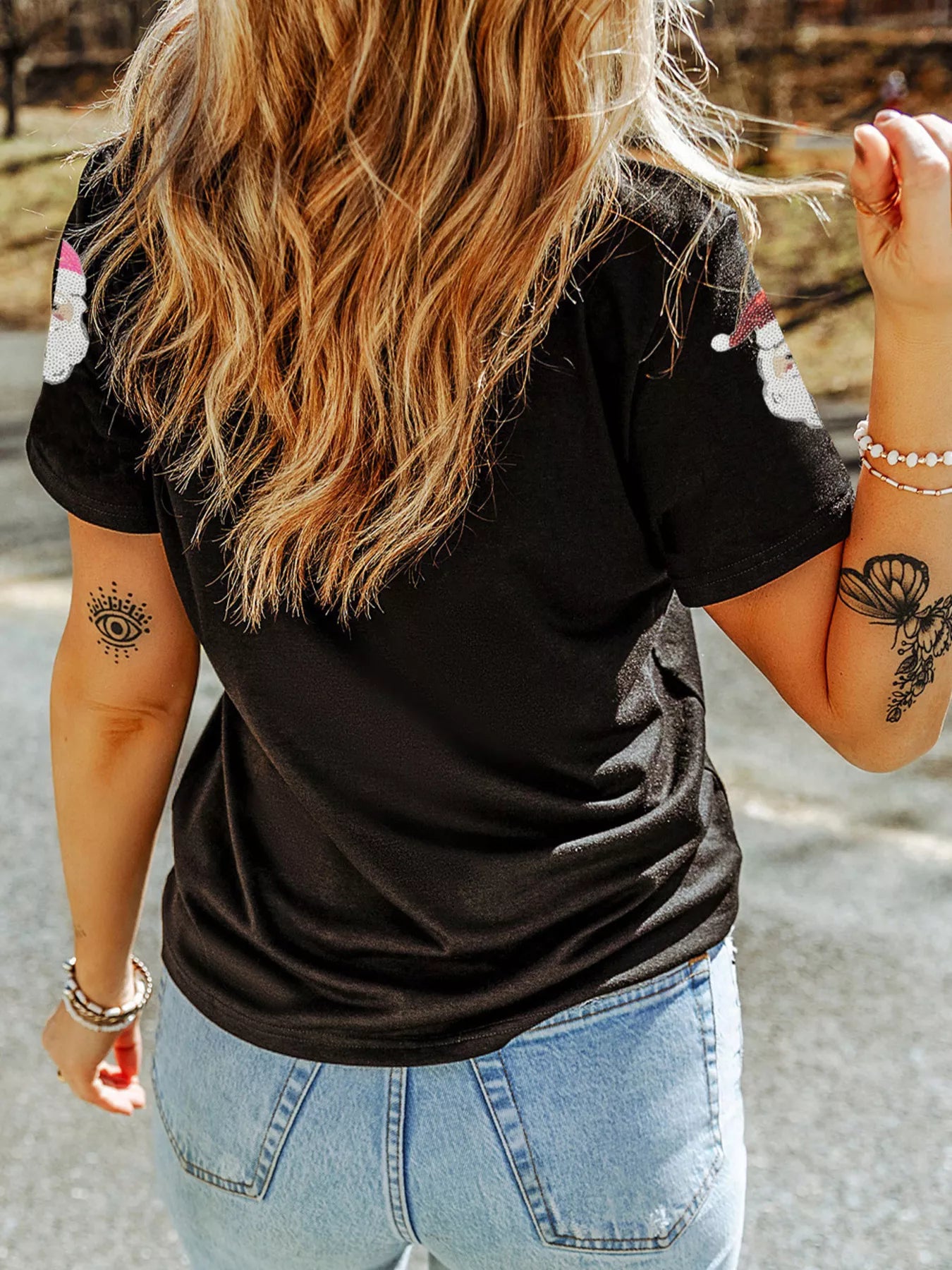 SYNZ Christmas Santa Sequin Short Sleeve T Shirt