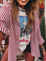 SYNZ Clothing & Accessories Strawberry / S Striped Button-Up Long Sleeve Shirt