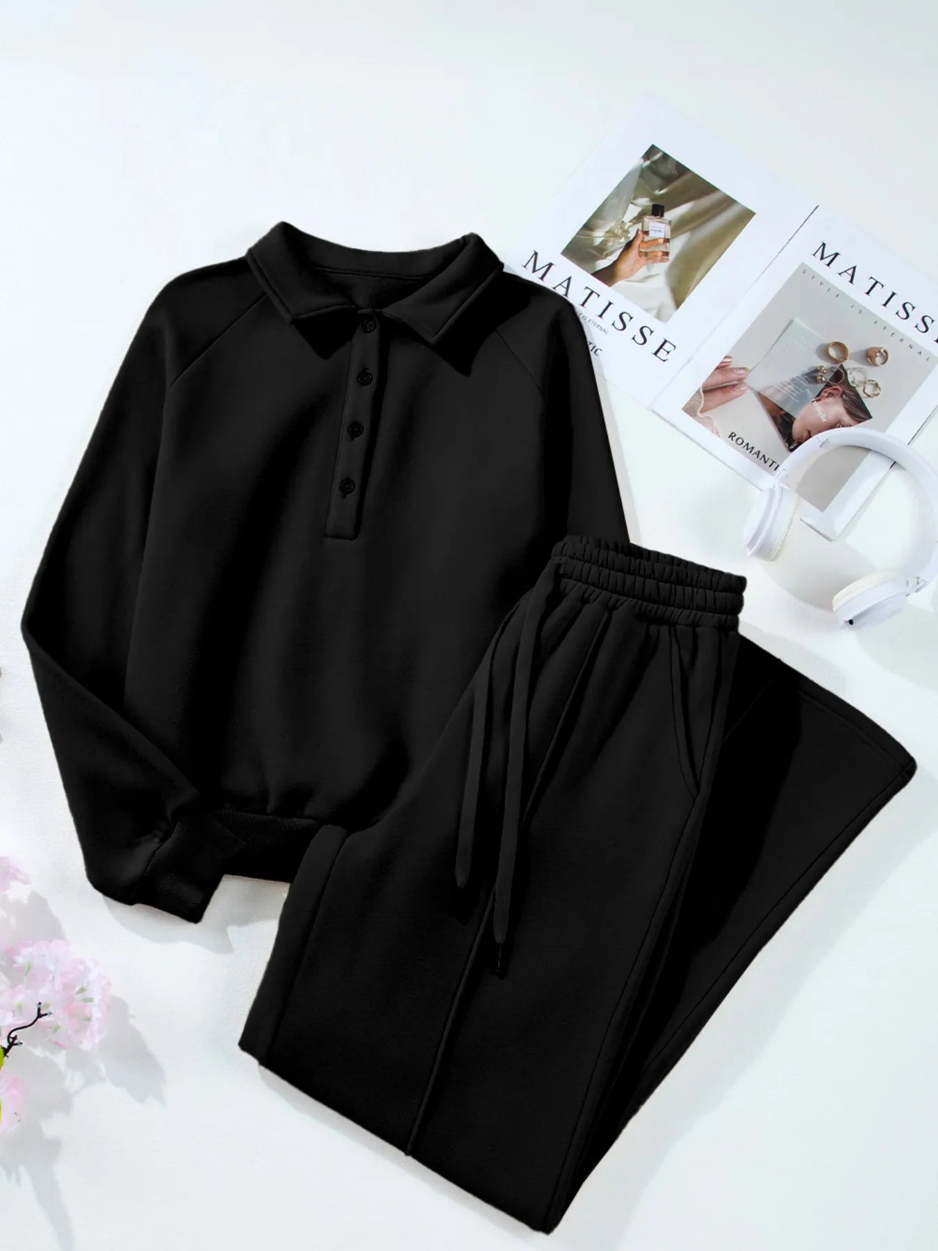 SYNZ Collared Sweatshirt and High Waist Pants Active Set