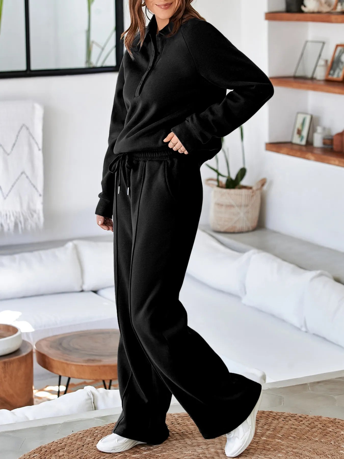 SYNZ Collared Sweatshirt and High Waist Pants Active Set