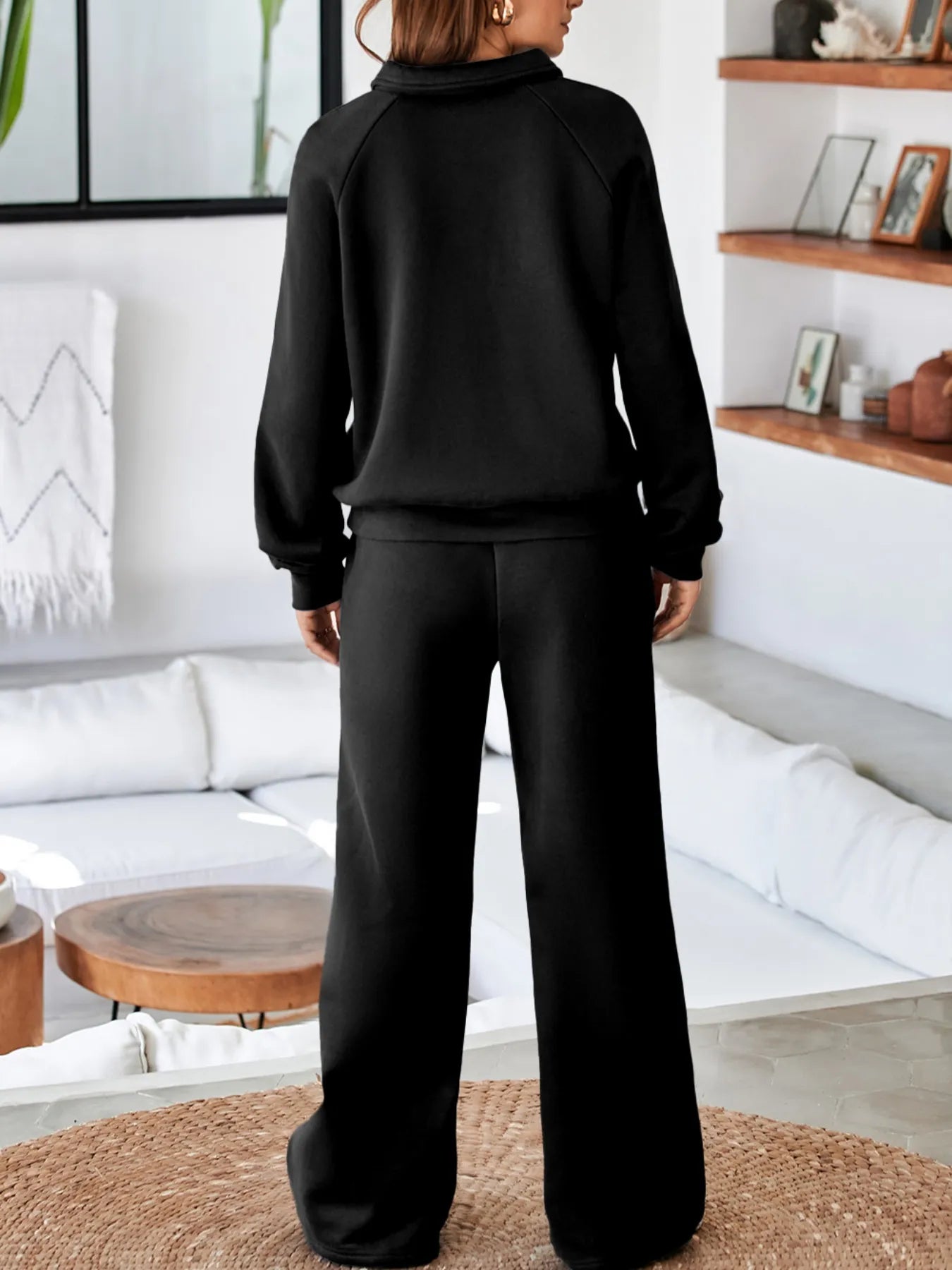 SYNZ Collared Sweatshirt and High Waist Pants Active Set
