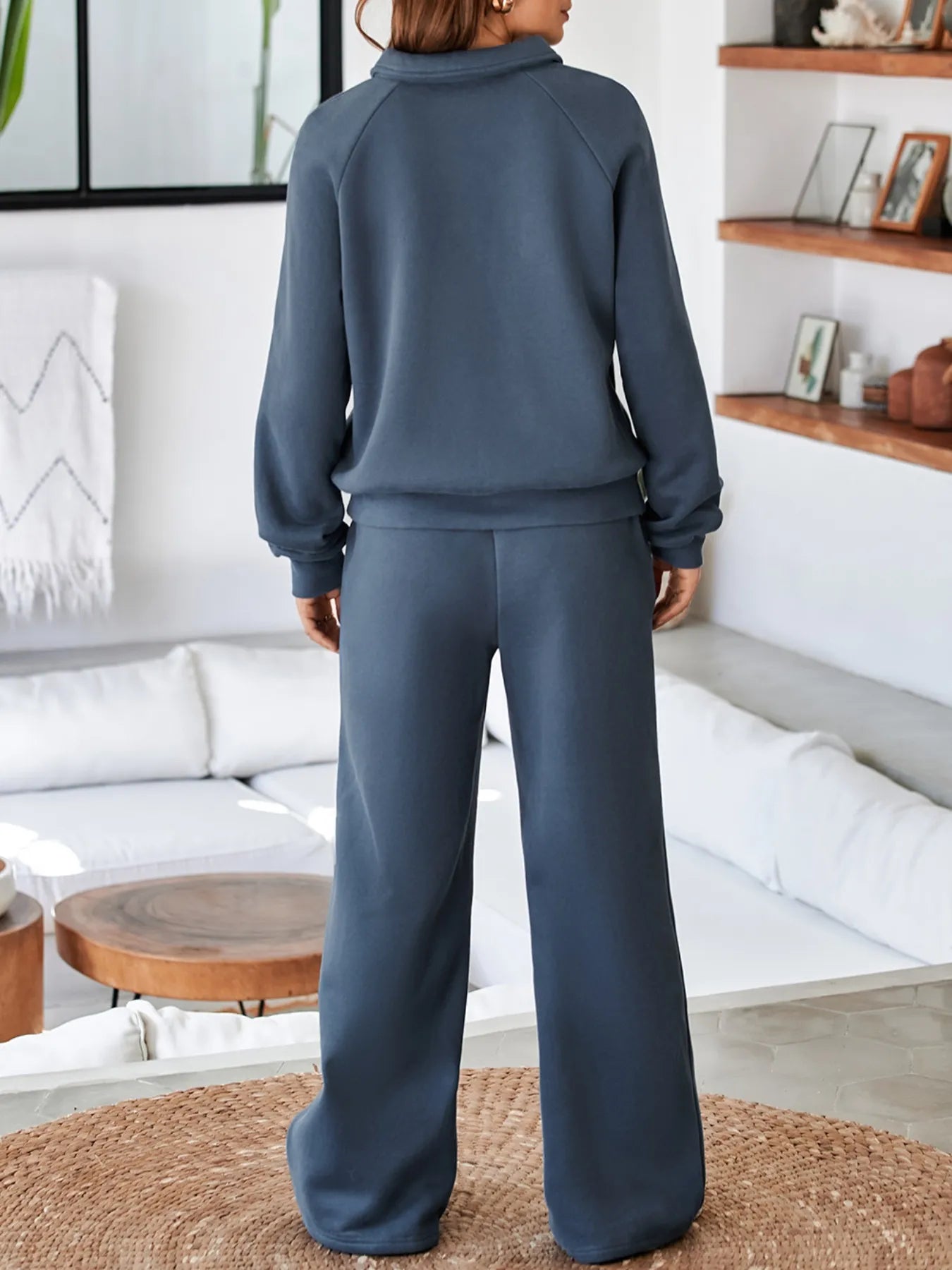 SYNZ Collared Sweatshirt and High Waist Pants Active Set