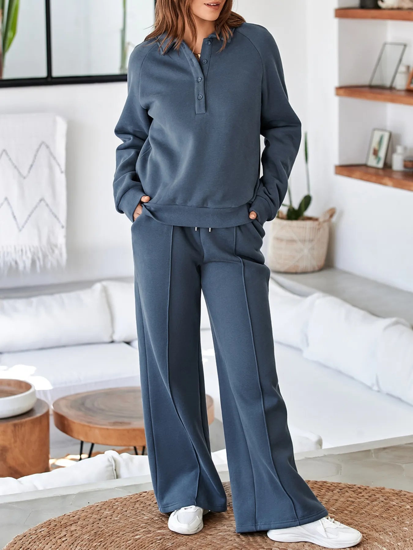 SYNZ Collared Sweatshirt and High Waist Pants Active Set