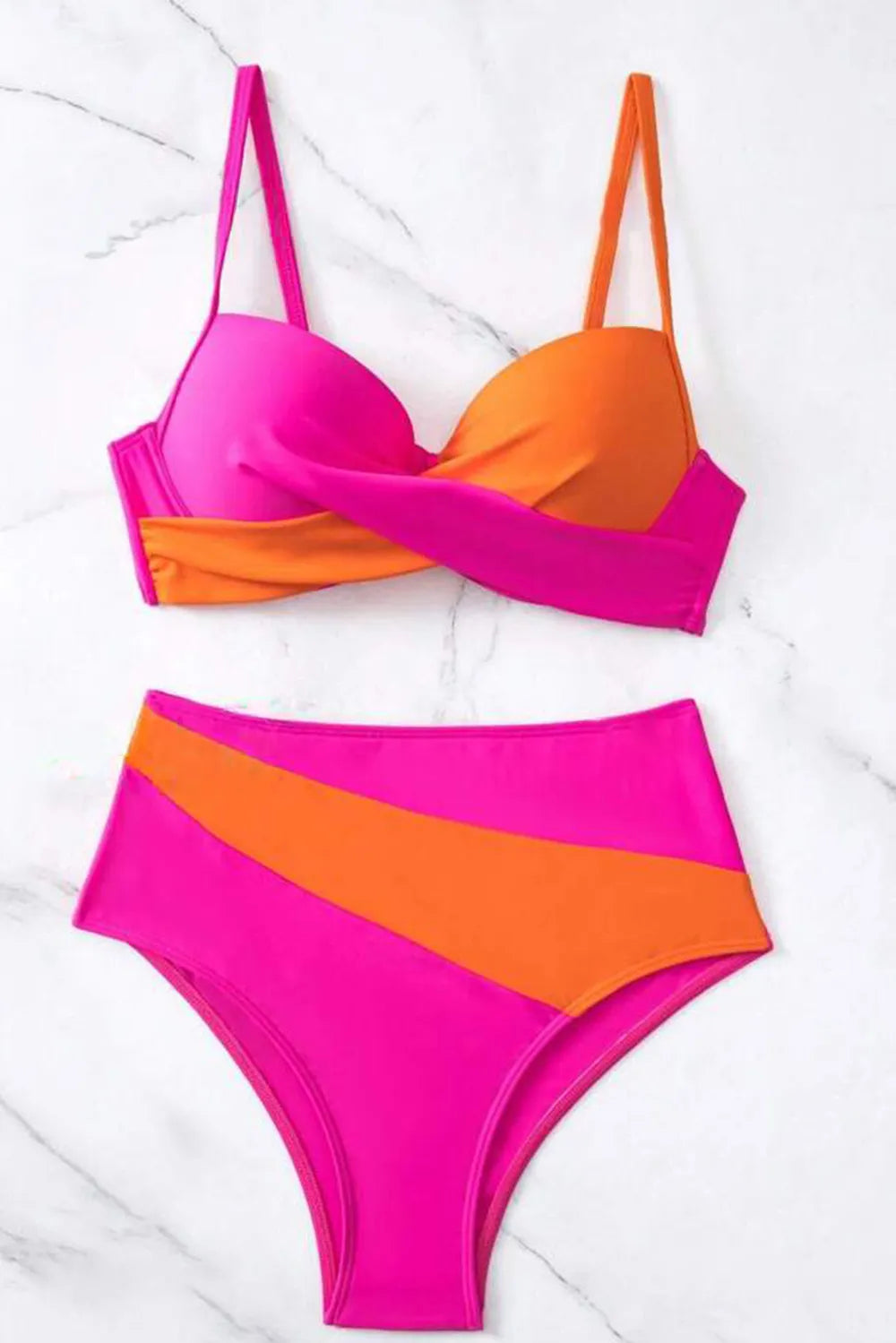 SYNZ Contrast Sweetheart Neck Bikini Set