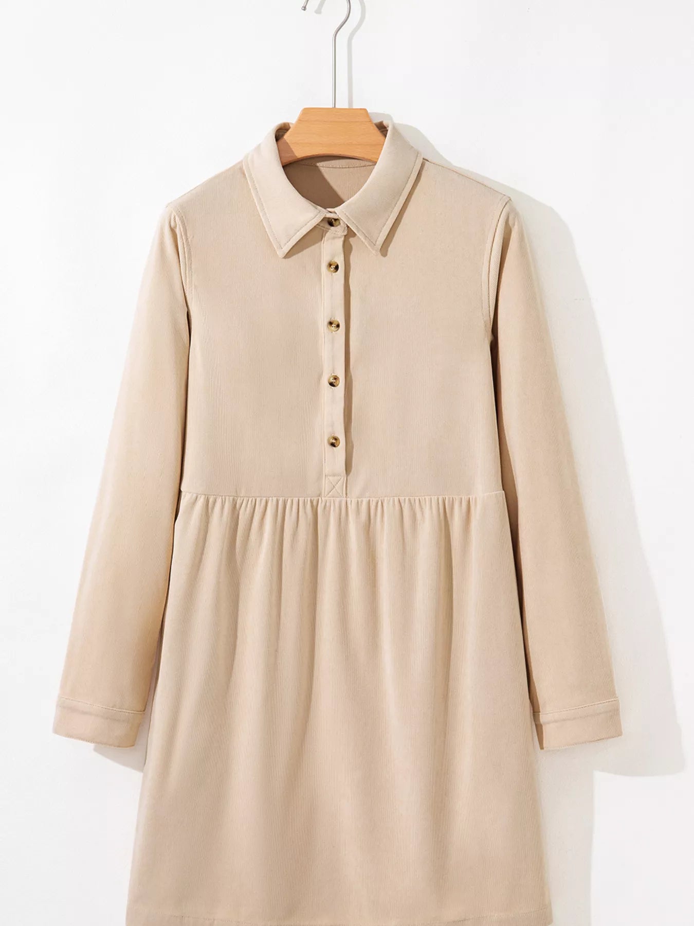 SYNZ Corduroy Half Button Collared Long Sleeve Mini Dress