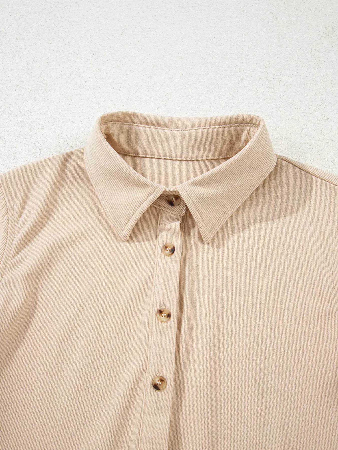 SYNZ Corduroy Half Button Collared Long Sleeve Mini Dress