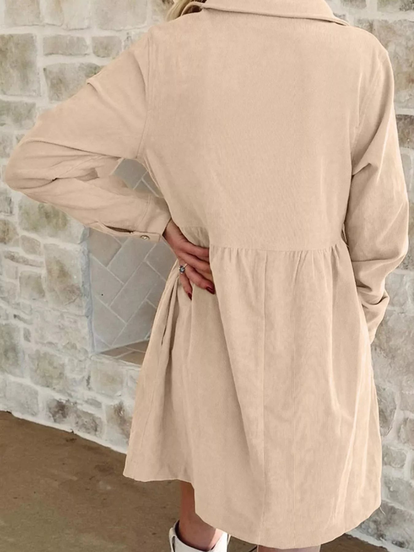 SYNZ Corduroy Half Button Collared Long Sleeve Mini Dress